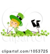 Royalty Free Vector Clip Art Illustration Of A St Patricks Day Stick Girl Laying In Clovers