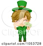 Royalty Free Vector Clip Art Illustration Of A Cute St Patricks Day Boy Holding A Clover