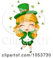 Royalty Free Vector Clip Art Illustration Of A Cute St Patricks Girl In Falling Clovers
