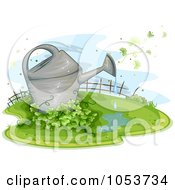 Royalty Free Vector Clip Art Illustration Of A Dripping Watering Can In A Shamrock Garden