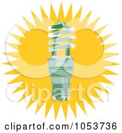 Royalty Free Vector Clip Art Illustration Of A Spiral Fluorescent Lightbulb Over A Burst by patrimonio