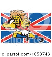 Poster, Art Print Of Rugby Lion Over A British Flag
