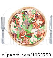 Royalty Free Vector Clip Art Illustration Of Silverware By A Veggie Pizza