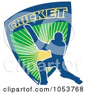Royalty Free Vector Clip Art Illustration Of A Blue Cricket Batsman With A Shield