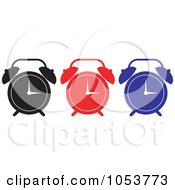 Poster, Art Print Of Digital Collage Of Black Red And Blue Alarm Clocks