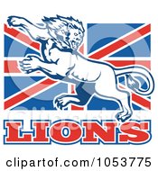 Royalty Free Vector Clip Art Illustration Of A Fierce Lion On British Flag