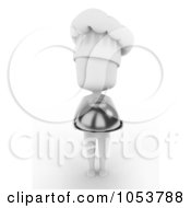 Royalty Free 3d Clip Art Illustration Of A 3d Ivory White Chef Holding A Platter by BNP Design Studio