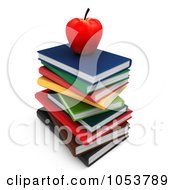 Poster, Art Print Of 3d Apple On A Stack Of Books