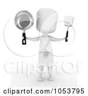 Royalty Free 3d Clip Art Illustration Of A 3d Ivory White Chef Holding A Pot And Spatula
