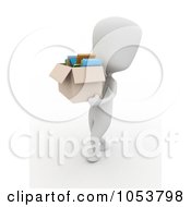 Poster, Art Print Of 3d Ivory White Man Carrying A Box Of Books