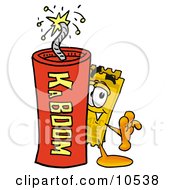 Clipart Picture Of A Yellow Admission Ticket Mascot Cartoon Character Standing With A Lit Stick Of Dynamite by Toons4Biz
