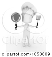 Royalty Free 3d Clip Art Illustration Of A 3d Ivory White Chef Holding A Spatula And Pot