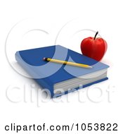 Royalty Free 3d Clip Art Illustration Of A 3d Apple And Pencil By A Book