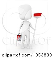 Poster, Art Print Of 3d Ivory White Man Holding A Paint Roller And Can