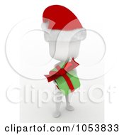 Royalty Free 3d Clip Art Illustration Of A 3d Ivory White Man Holding A Christmas Gift by BNP Design Studio
