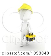 Poster, Art Print Of 3d Ivory White Man Construction Worker Carrying A Tool Box