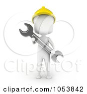 Poster, Art Print Of 3d Ivory White Man Construction Worker Carrying A Wrench