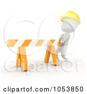 Poster, Art Print Of 3d Ivory White Man Construction Worker Moving A Blocade