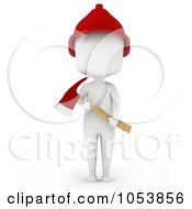 Poster, Art Print Of 3d Ivory White Man Firefighter With An Axe