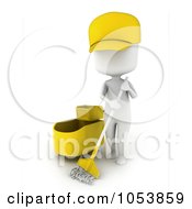 Poster, Art Print Of 3d Ivory White Man Janitor Mopping