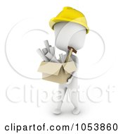 Poster, Art Print Of 3d Ivory White Man Architect Carrying A Box Of Blueprints