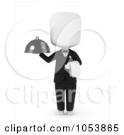 Poster, Art Print Of 3d Ivory White Man Waiter Holding A Platter