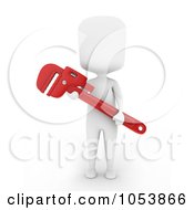 Poster, Art Print Of 3d Ivory White Man Plumber Holding A Monkey Wrench