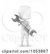 Poster, Art Print Of 3d Ivory White Man Holding A Wrench
