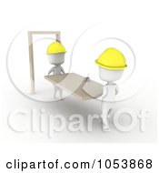 Royalty Free 3d Clip Art Illustration Of A 3d Ivory White Man Construction Worker Carrying A Door