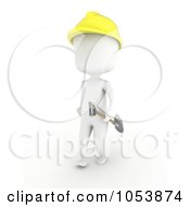 Poster, Art Print Of 3d Ivory White Man Construction Worker Carrying A Shovel
