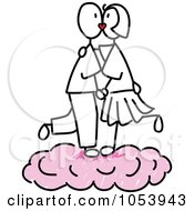 Poster, Art Print Of Stick Couple Kissing On A Pink Cloud