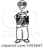 Royalty Free Vector Clip Art Illustration Of A Stick Man Holding A Clapper And Wearing 3d Glasses by Frog974