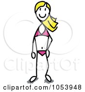 Royalty Free Vector Clip Art Illustration Of A Blond Stick Woman In A Bikini by Frog974