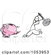 Poster, Art Print Of Stick Man Chasing A Piggy Bank