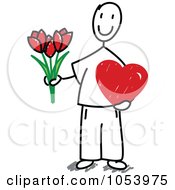 Poster, Art Print Of Stick Man Holding Flowers And A Valentine