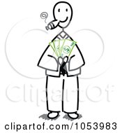 Royalty Free Vector Clip Art Illustration Of A Stick Businessman Holding Cash