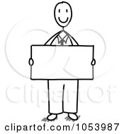 Poster, Art Print Of Stick Businessman Holding A Blank Sign