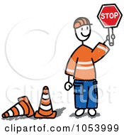 Poster, Art Print Of Stick Man Construction Worker Directing Traffic
