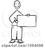 Poster, Art Print Of Grayscale Stick Man Holding A Blank Sign