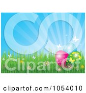 Poster, Art Print Of Background Of Rays With Spring Flowers Butterflies And Easter Eggs