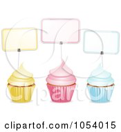 Poster, Art Print Of Three Yellow Pink And Blue Cupcakes With Labels