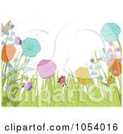 Spring Background Of Flowers Ferns And Grass