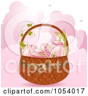 Poster, Art Print Of Gold And Pink Easter Eggs In A Basket Over Pink Clouds