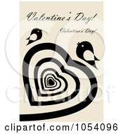 Poster, Art Print Of Valentines Greeting With A Black Spiral Heart And Birds Over Beige