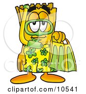 Clipart Picture Of A Yellow Admission Ticket Mascot Cartoon Character In Green And Yellow Snorkel Gear
