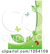 Poster, Art Print Of Ecology Background Of Butterflies And A Ladybug With Wet Green Leaves