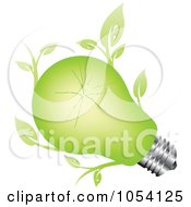 Poster, Art Print Of Green Light Bulb With Leaves