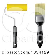 Poster, Art Print Of Digital Collage Of A Regular Paint Brush And A Roller Brush