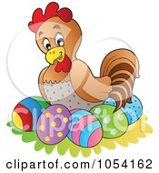 Poster, Art Print Of Hen Nesting On Easter Eggs
