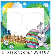 Royalty Free Vector Clip Art Illustration Of A Bunny Carrying An Easter Egg Frame Around White Space